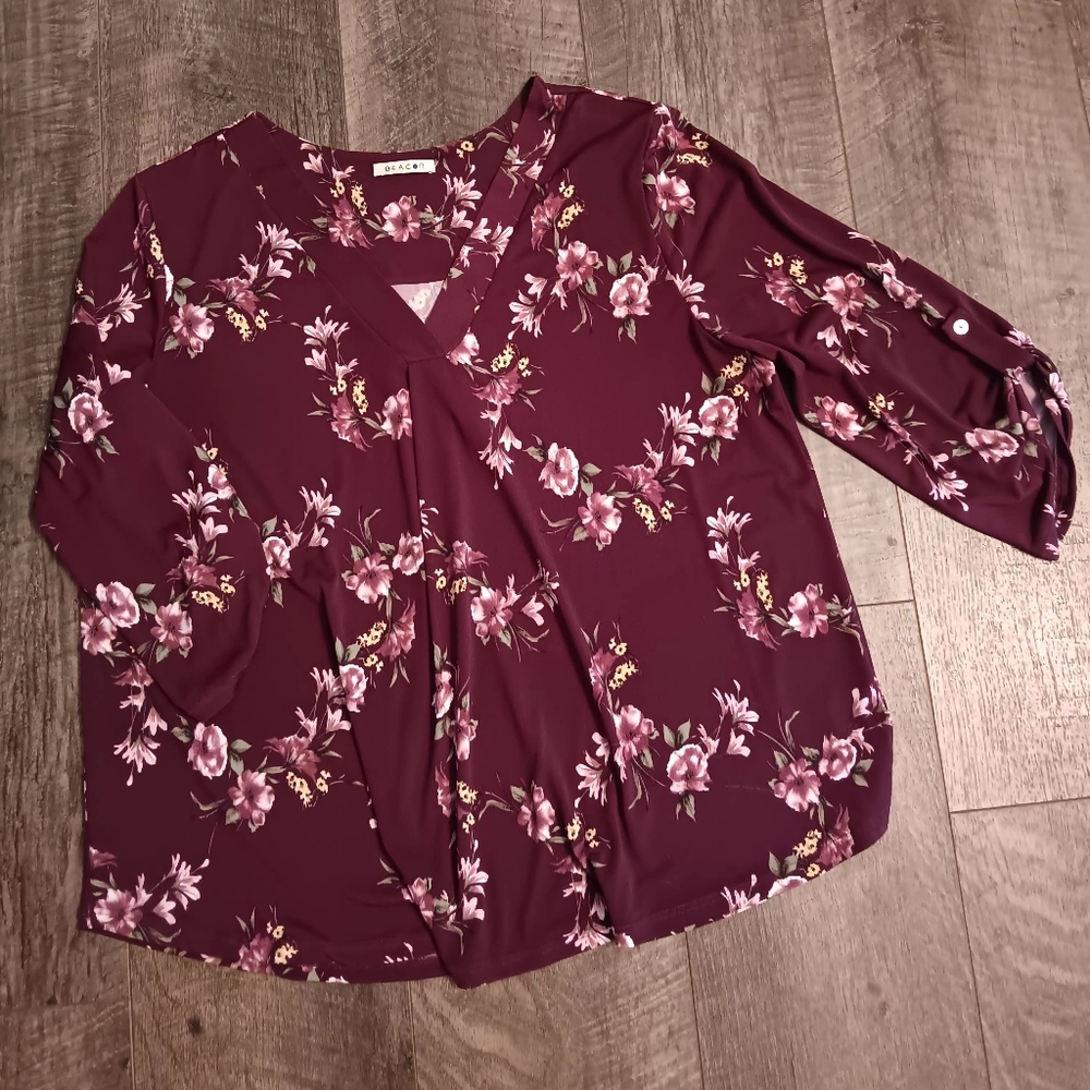 Beacons Floral Women's Knit Top with 3/4 Sleeves